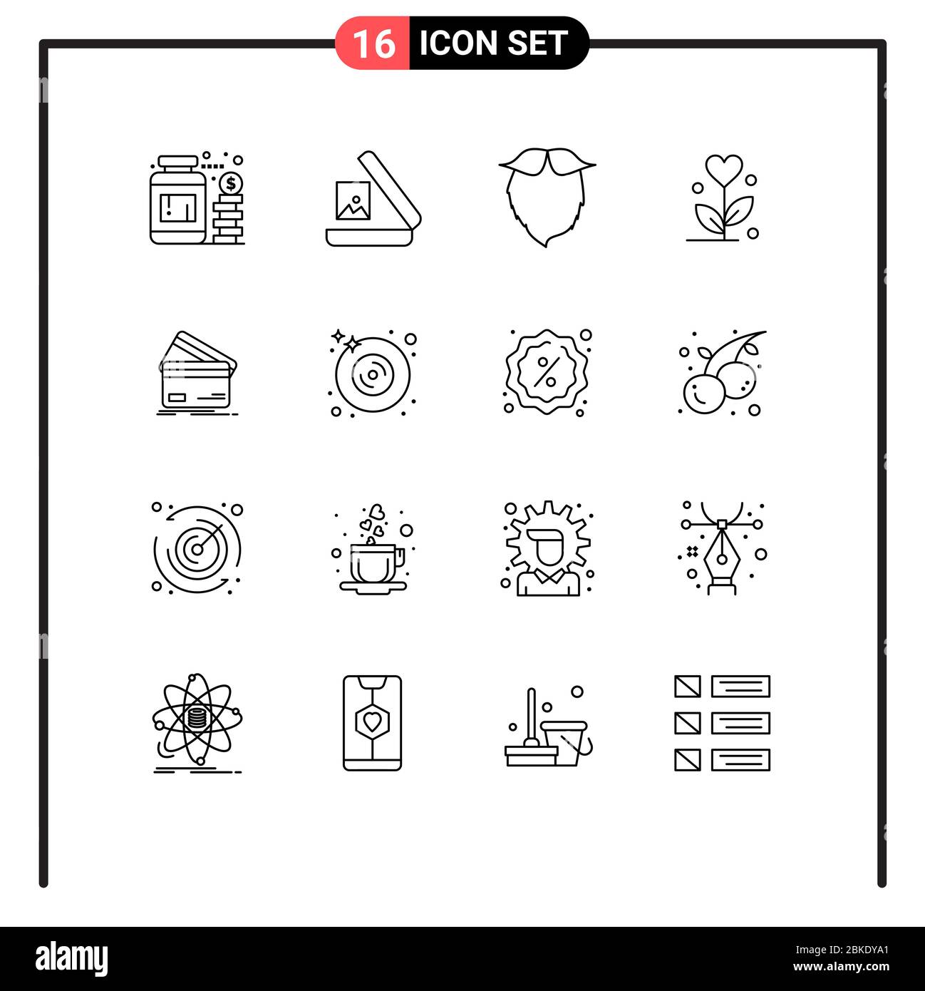 Piktogramm-Set von 16 einfachen Umrissen von Business, Herz, Hipster, Hochzeit, Liebe editierbare Vektor Design-Elemente Stock Vektor