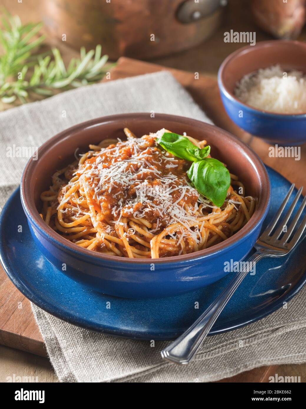 Spaghetti Bolognese. Pasta in einer Fleisch- und Tomatensauce. Stockfoto