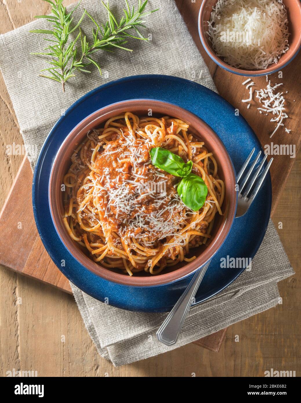Spaghetti Bolognese. Pasta in einer Fleisch- und Tomatensauce. Stockfoto