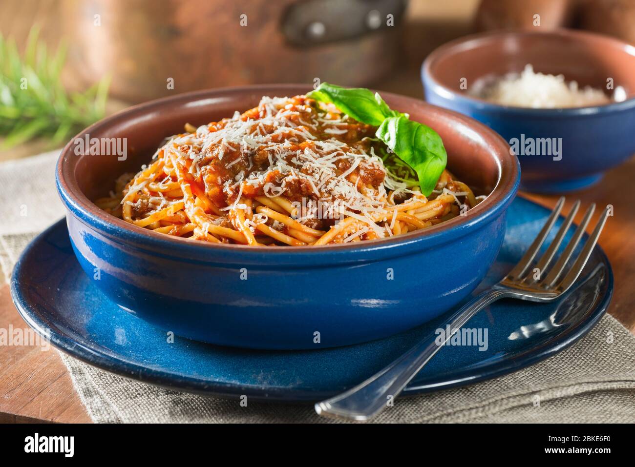 Spaghetti Bolognese. Pasta in einer Fleisch- und Tomatensauce. Stockfoto