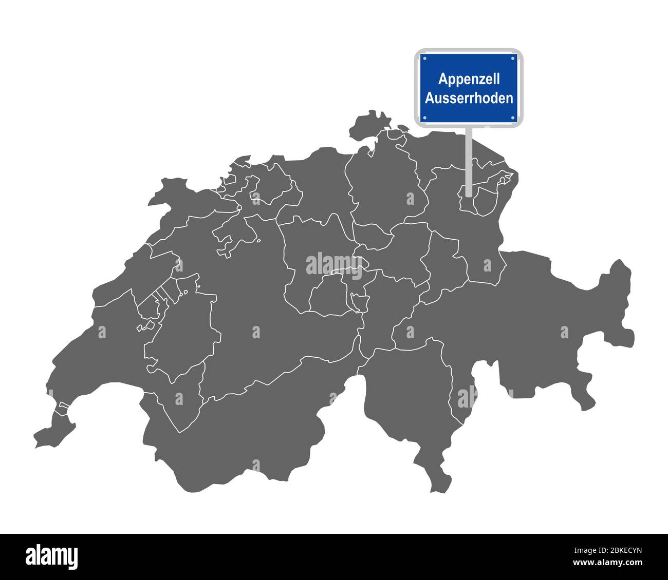 Karte der Schweiz mit Wegweiser Appenzell Ausserrhoden Stockfoto