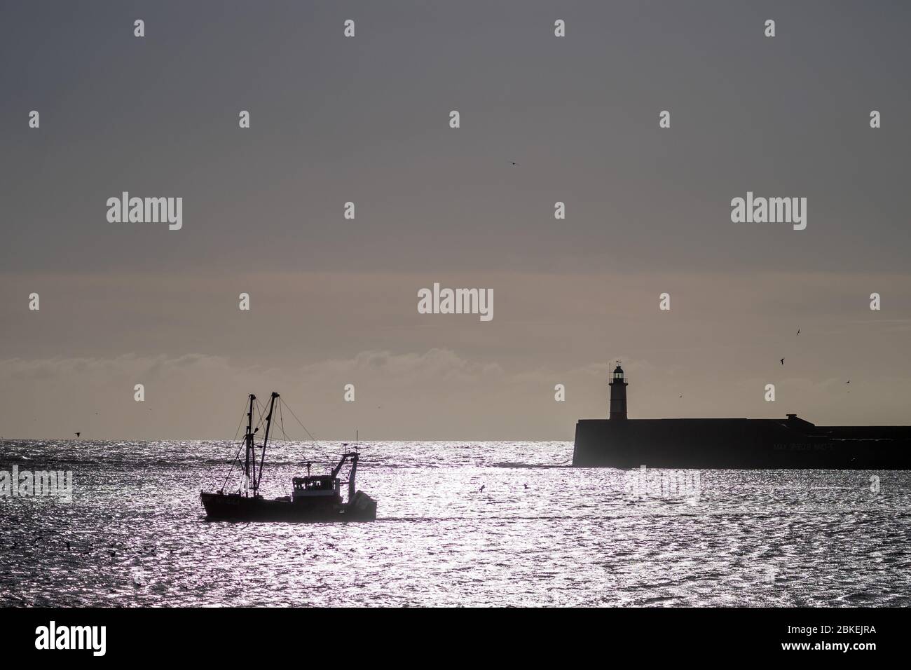 Kleines Fischerboot im Hafen von Newhaven Stockfoto