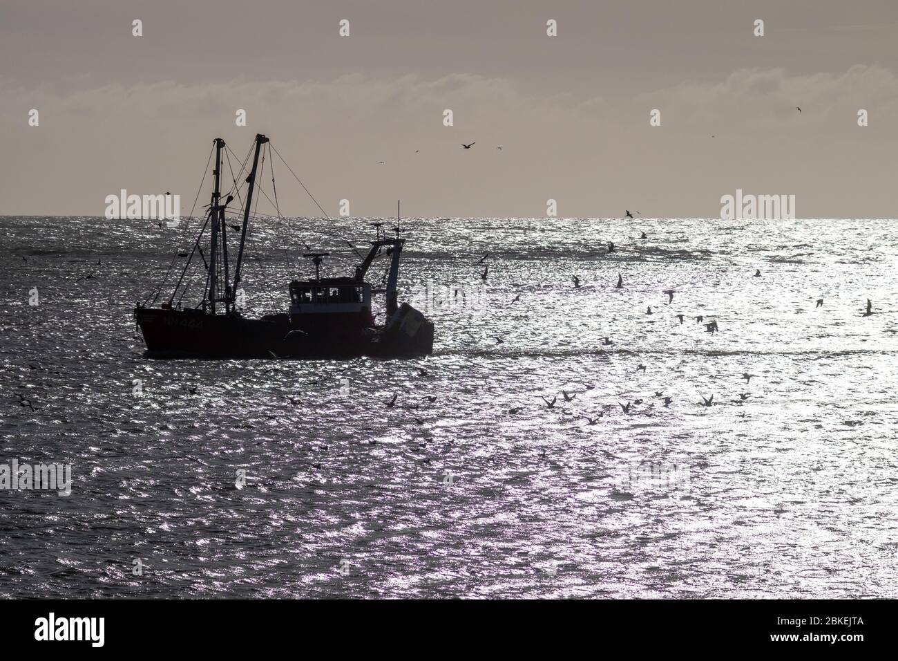 Kleines Fischerboot im Hafen von Newhaven Stockfoto