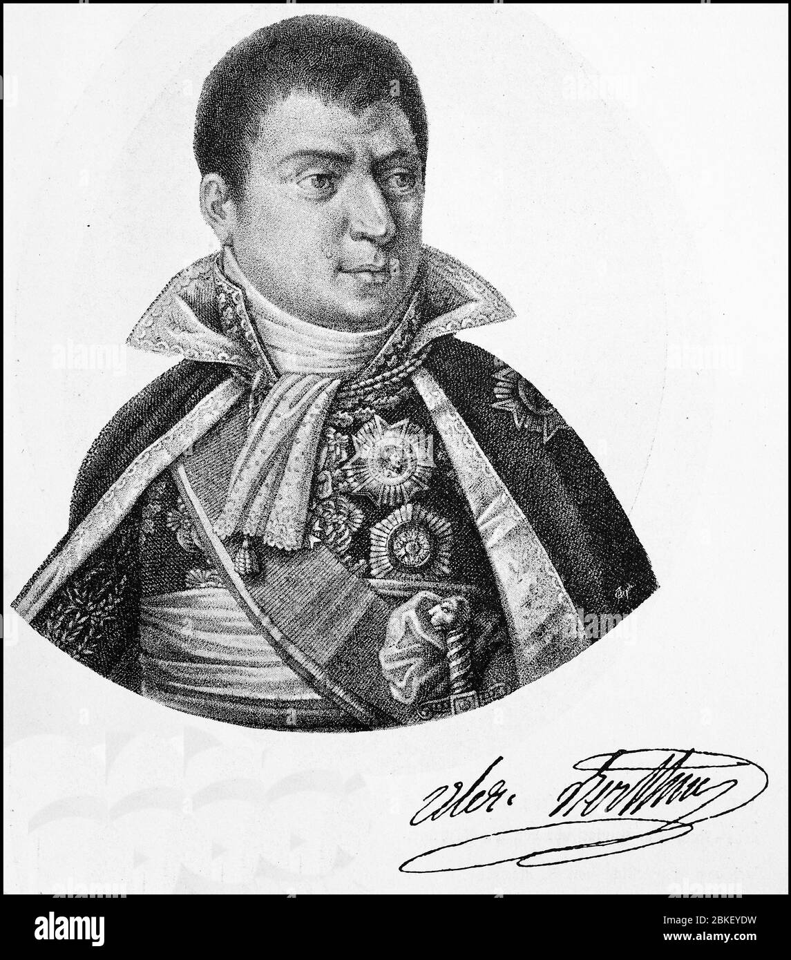 Louis Alexandre Berthier, 20. November 1753 - 1. Juni 1815, war Fürst und Herzog von Neuchâtel und Valangin, Prinz von Wagram und Maréchal d'Empire / Louis Alexandre Berthier, 20. 1753. - 1. November. Juni 1815, war Fürst und Herzog von Neuchâtel und Valangin, Fürst von Wagram sowie Maréchal d’Empire, historisch, historisch, digital verbesserte Reproduktion eines Originals aus dem 19. Jahrhundert / digitale Reproduktion einer Originalvorlage aus dem 19. Jahrhundert, Stockfoto