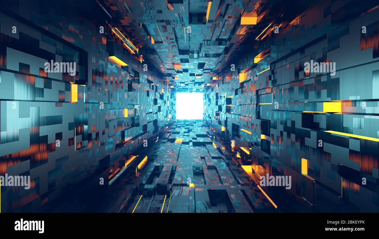 Abstrakter 3d Architektur Tunnel mit leichtem Hintergrund. Designelement Stockfoto