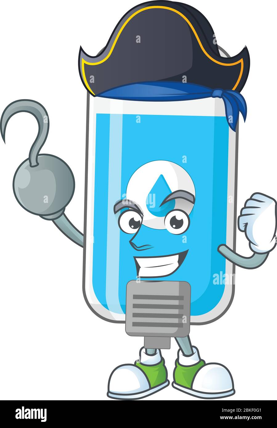 Cool Pirat der Wand Hand Desinfektionsmittel Cartoon Design-Stil mit einem Haken Hand Stock Vektor