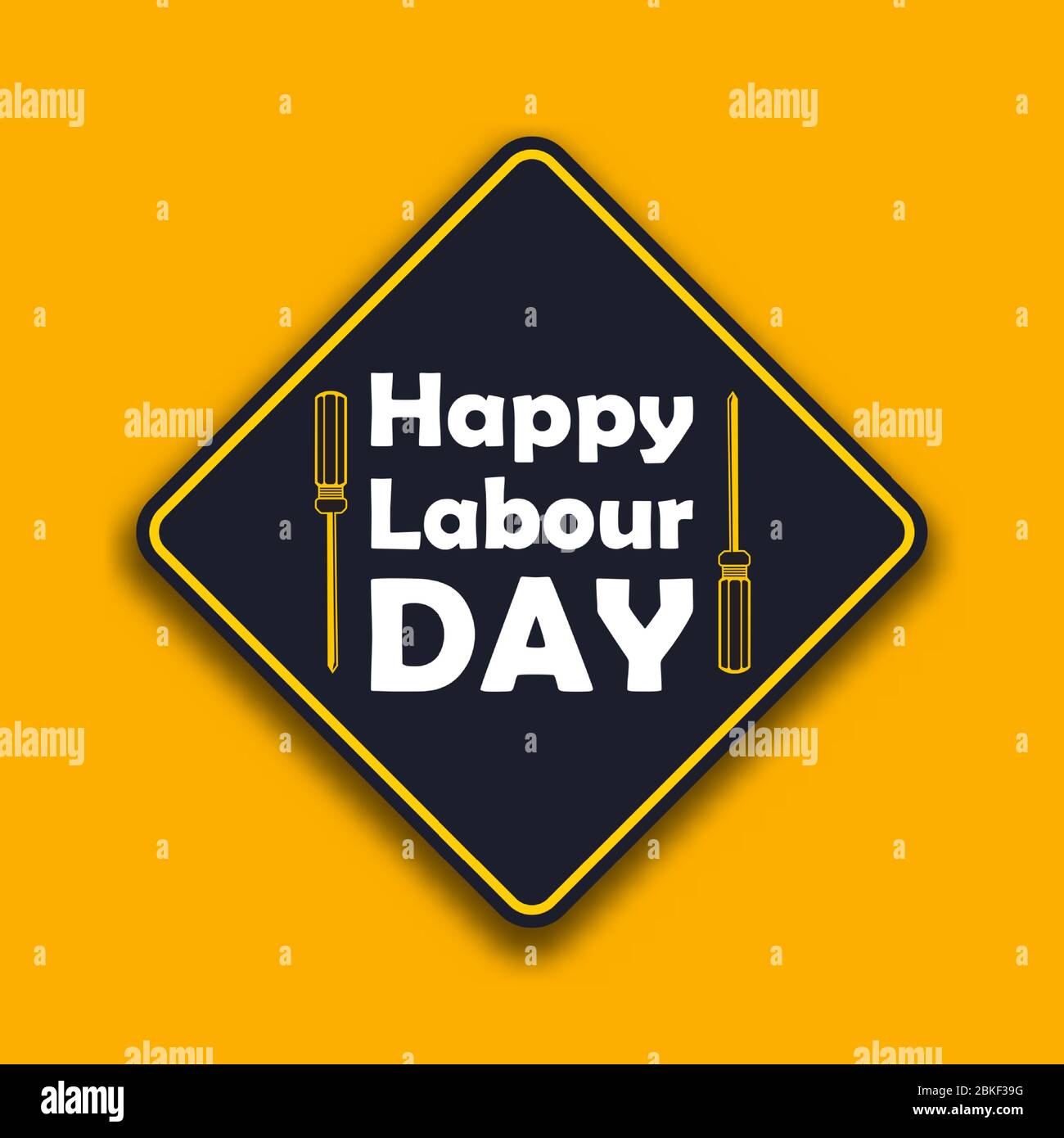 Happy Labor Day Poster oder Banner-Design in Gelb und Schwarz. 1. Mai Internationaler Tag Der Arbeit. Mit Illustration der Gedenkfeier zum Tag der Arbeit. Stock Vektor