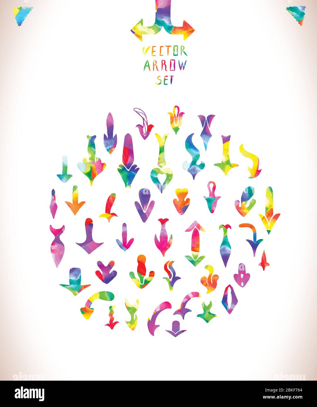 Handgezeichnete Pfeilsymbole gesetzt. Set von bunten Aquarell Pfeile isoliert auf weißem Hintergrund. Stock Vektor