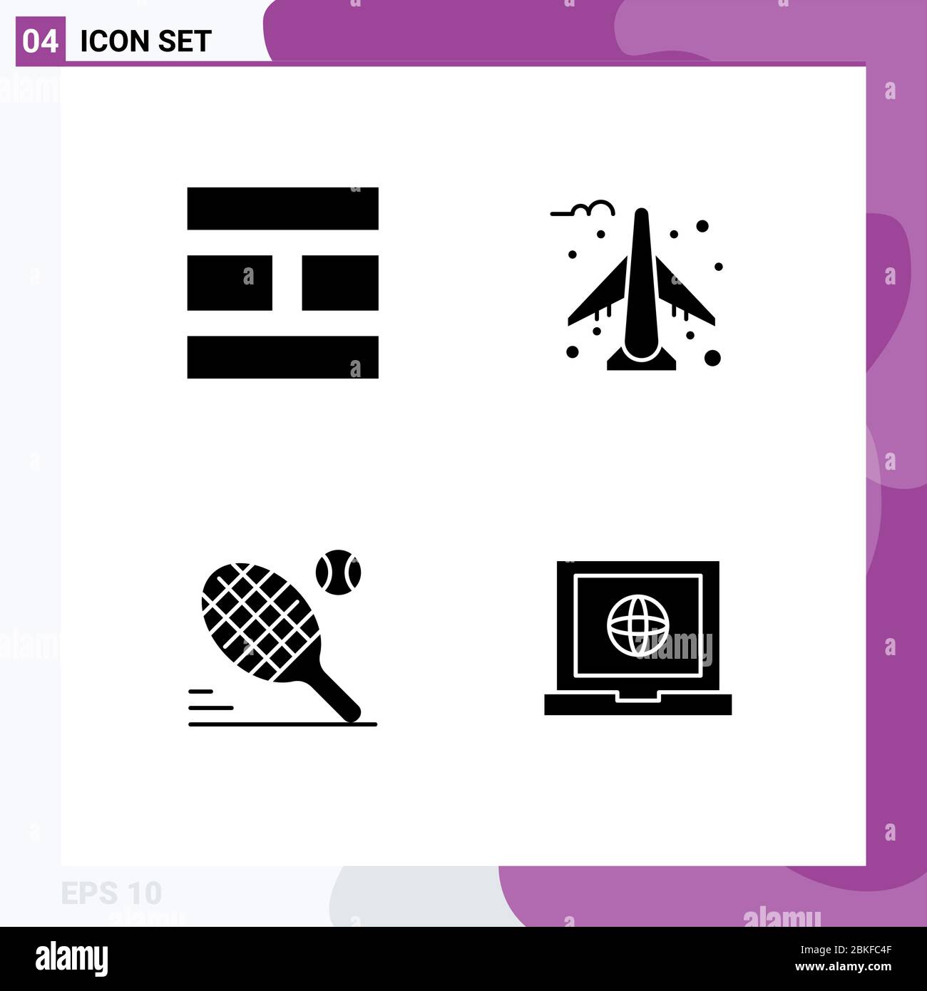 Universal Icon Symbole Gruppe von 4 modernen Solid Glyphen der Collage, Schläger, Layout, Ebene, Globus editierbare Vektor Design-Elemente Stock Vektor
