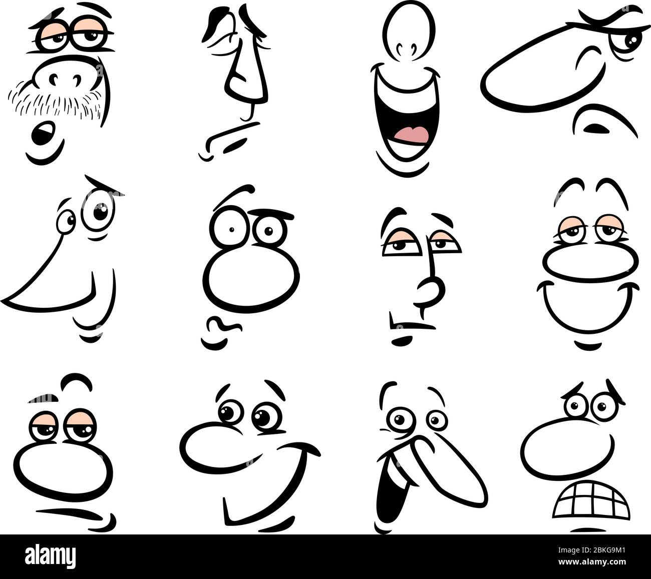 Cartoon Menschen machen Gesichter oder menschliche Emotionen für Comics oder Design Graphic Set Stock Vektor
