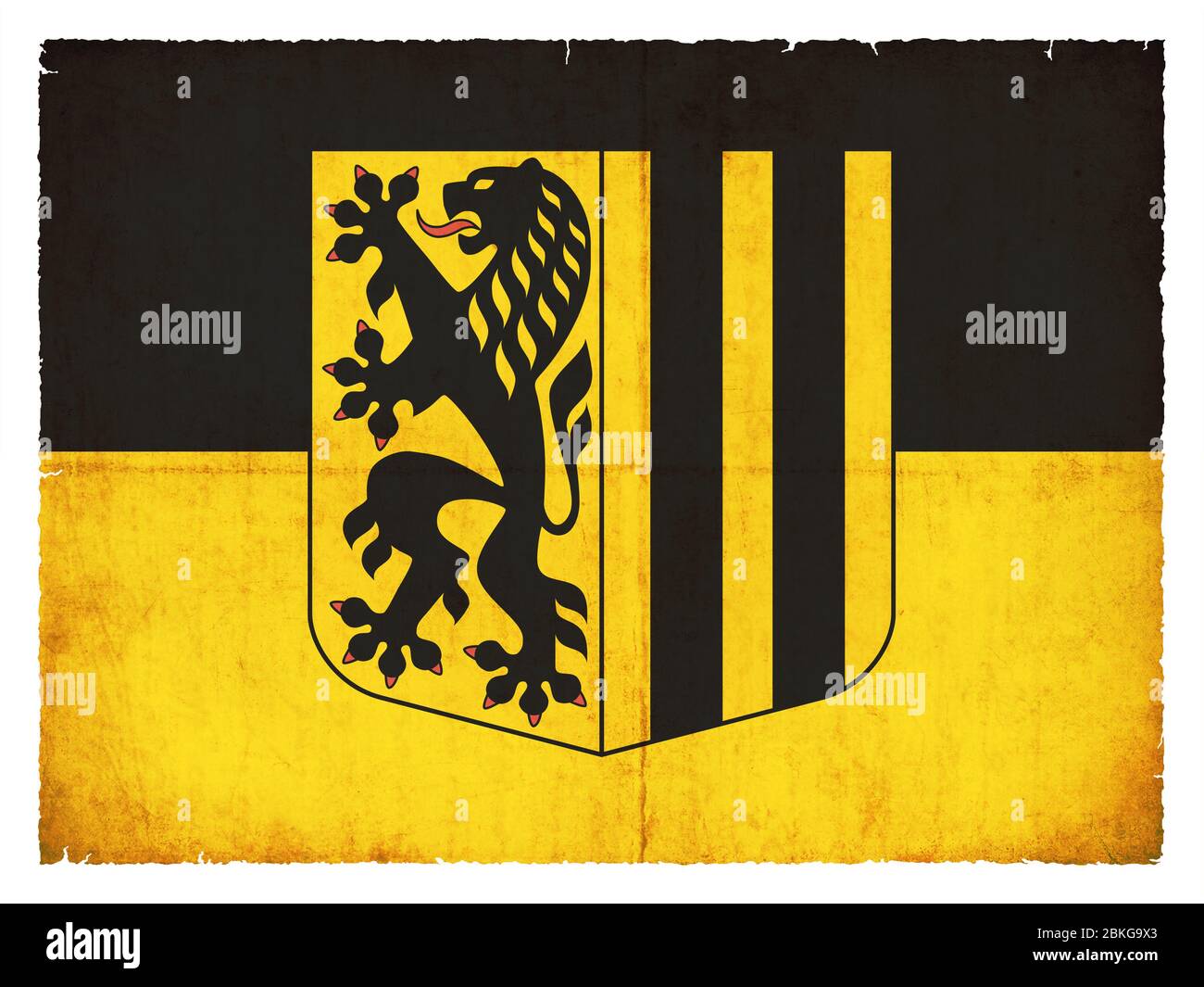 Flagge der deutschen Stadt Dresden (Sachsen, Deutschland) im Grunge-Stil erstellt Stockfoto