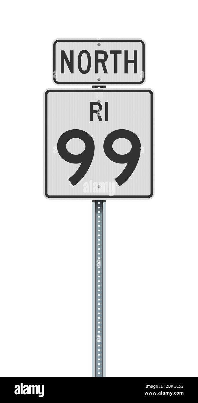 Vektorgrafik der Rhode Island State Highway 99 und North Road Signs auf Metallpfosten Stock Vektor