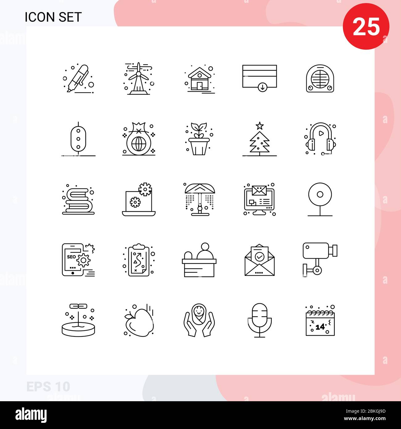 25 User Interface Line Pack von modernen Zeichen und Symbole für Heizung, Zahlung, nachhaltig, Geld, Haus editierbar Vektor Design-Elemente Stock Vektor
