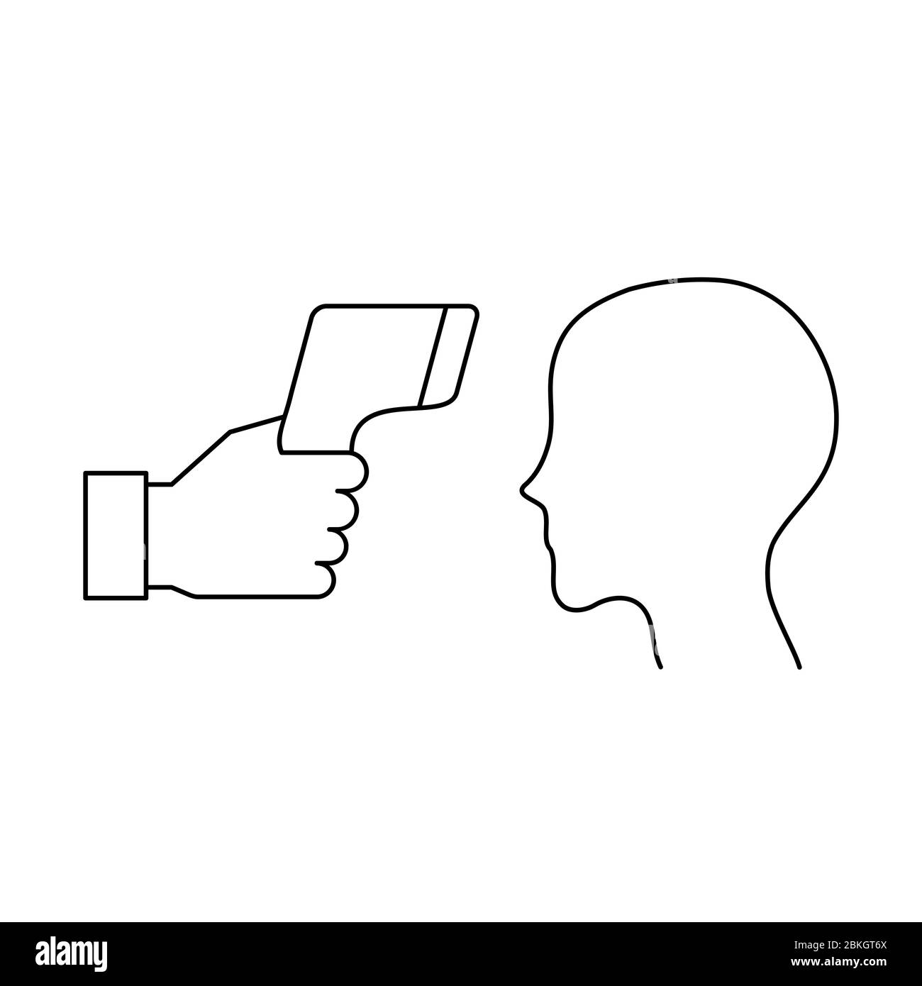 Symbol für die Linie der Körpertemperatur prüfen. Kein Kontaktthermometer und ein Kopf. Schwarze Umrandung auf weißem Hintergrund. Infrarot Laser Digitalthermometer.Vektor Stock Vektor