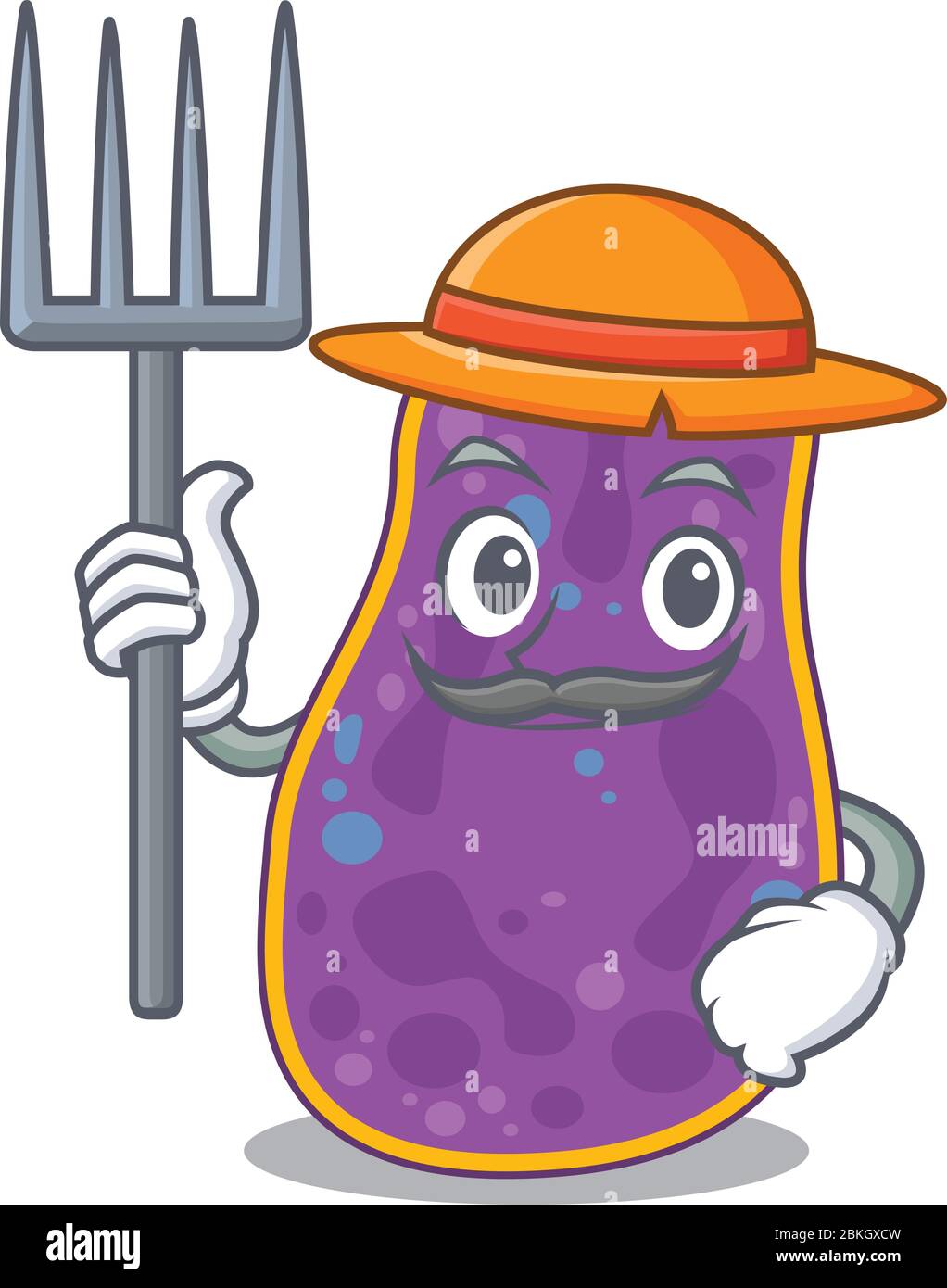 Cartoon Charakter Design von Shigella sp. Bakterien als Farmer mit Hut und Mistgabel Stock Vektor