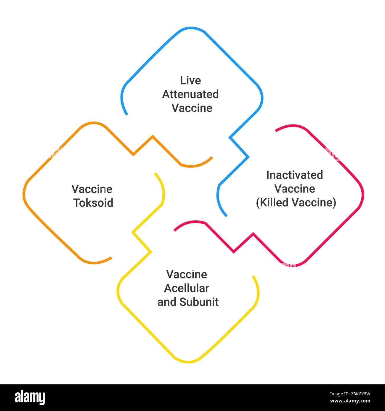 Die Klassifizierung eines Impfstoffs auf der Grundlage des darin enthaltenen Antigens. Stock Vektor