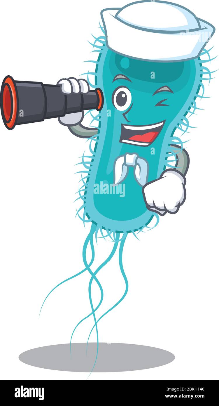 Eine Cartoon-Ikone der escherichia coli Bakterien Sailor mit binokularen Stock Vektor