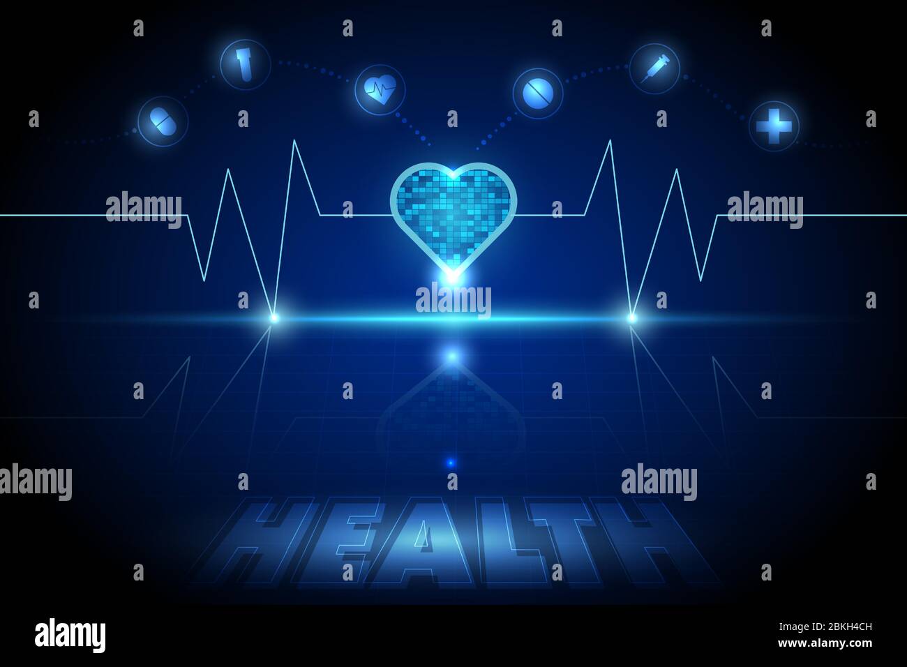 Abstrakt dunkelblau futuristische Technologie und Gesundheitswesen Hintergrund mit Glitzereffekt und medizinischen Element Symbol. Stock Vektor
