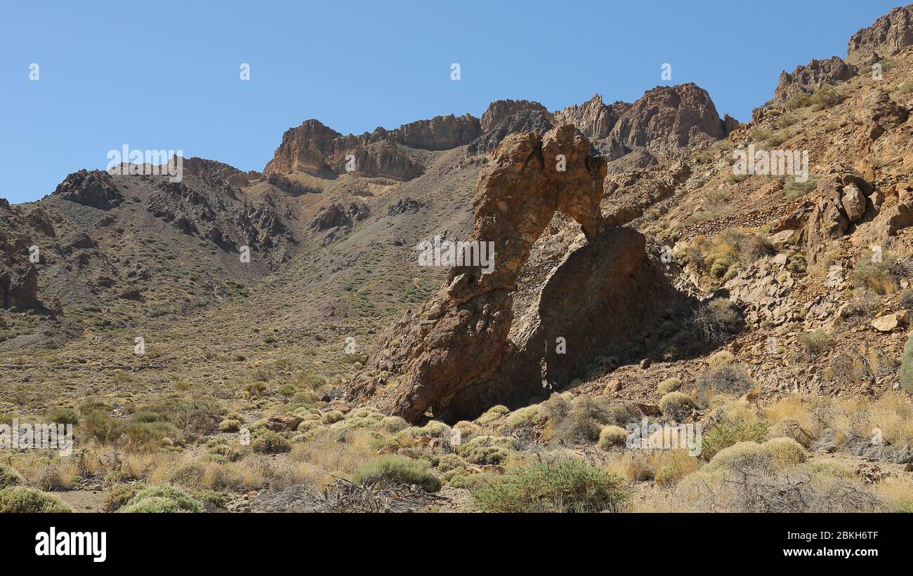 Dieses Foto wurde in dem Ort namens Cañadas del Teide auf der Insel Teneriffa, Kanarische Inseln, Spanien aufgenommen. Stockfoto