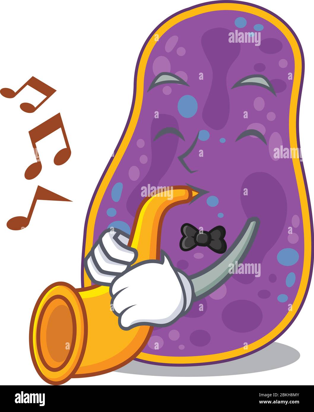 Talentierter Musiker von Shigella sp. Bakterien Cartoon-Design spielt eine Trompete Stock Vektor