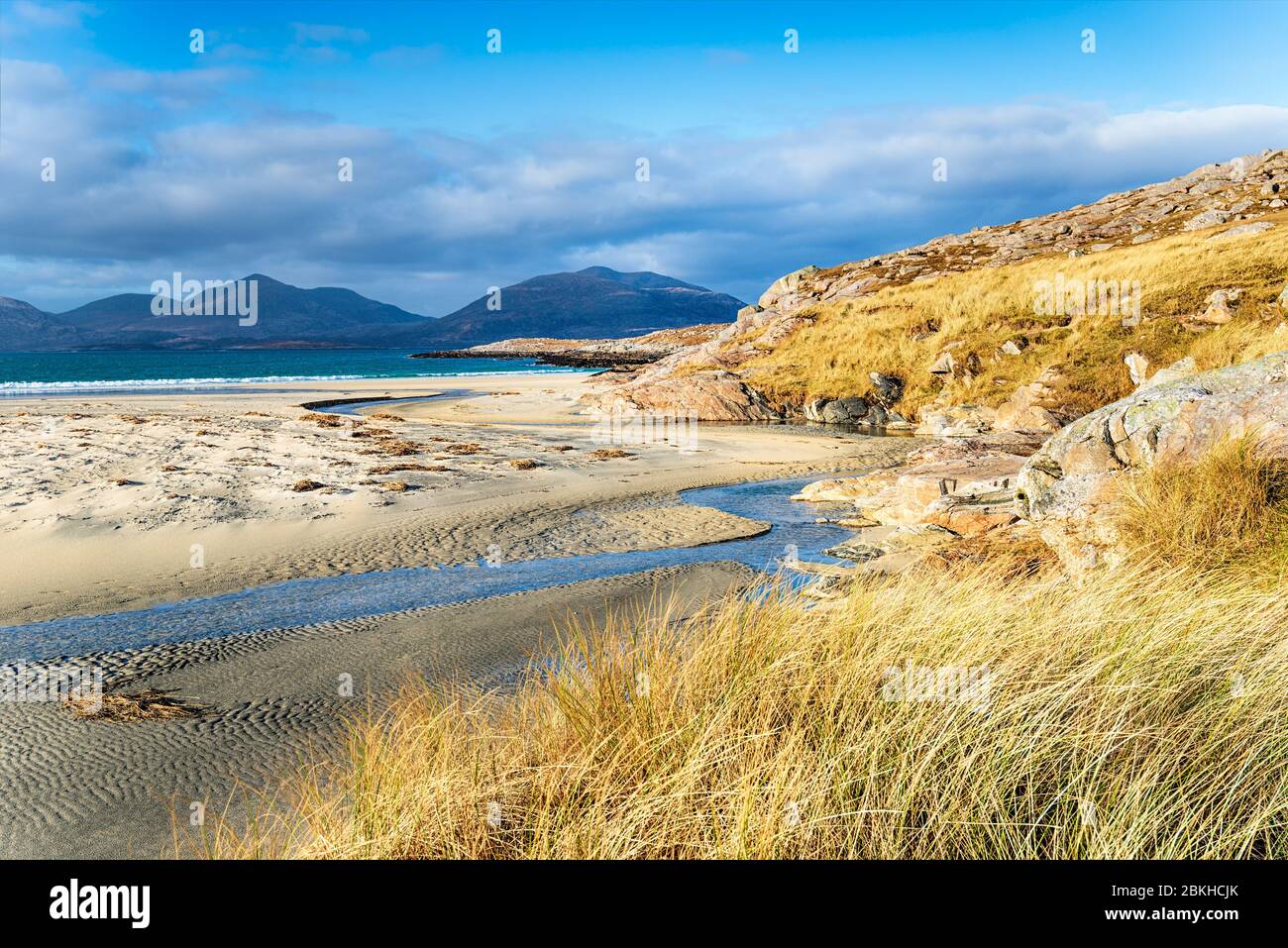 Der Sandstrand von Luskentire auf der Isle of Harris in den westlichen Inseln Schottlands Stockfoto