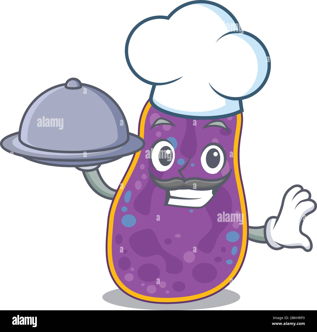 Shigella sp. Bakterien Koch Cartoon Charakter servieren Essen auf Tablett Stock Vektor