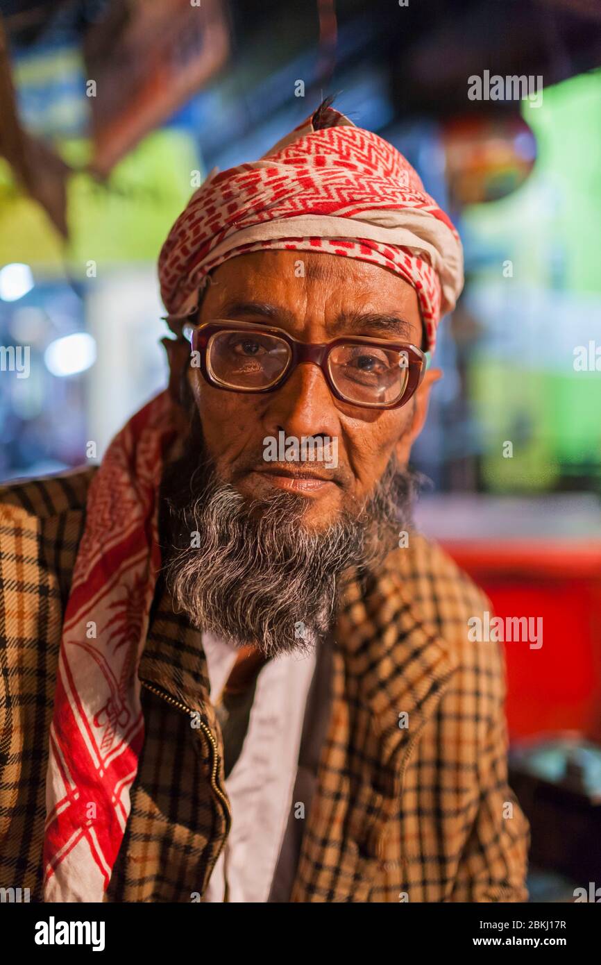 Indien, Gujarat Staat, Ahmedabad, Porträt eines muslimischen Mannes Stockfoto