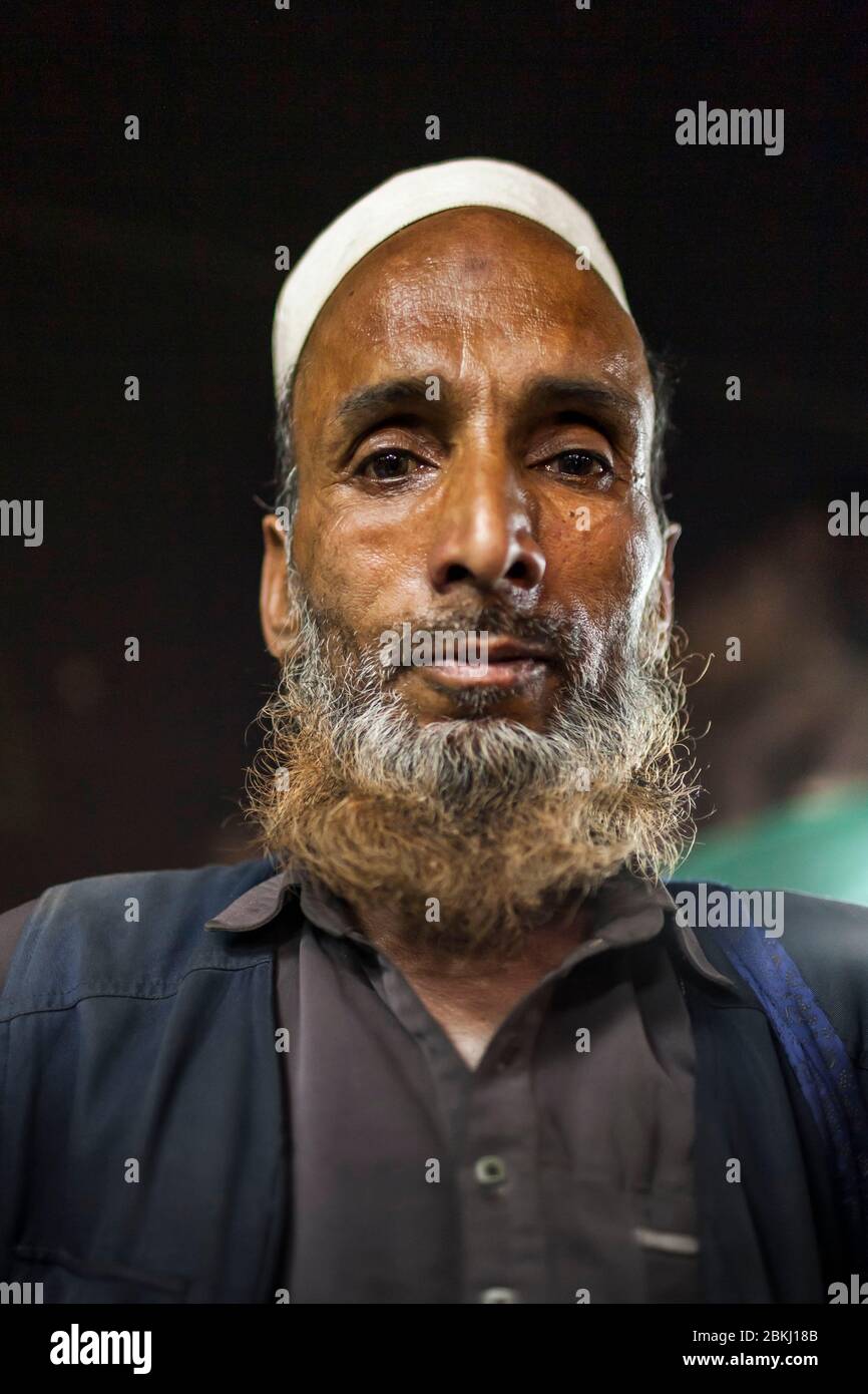 Indien, Gujarat Staat, Ahmedabad, Porträt eines muslimischen Mannes Stockfoto