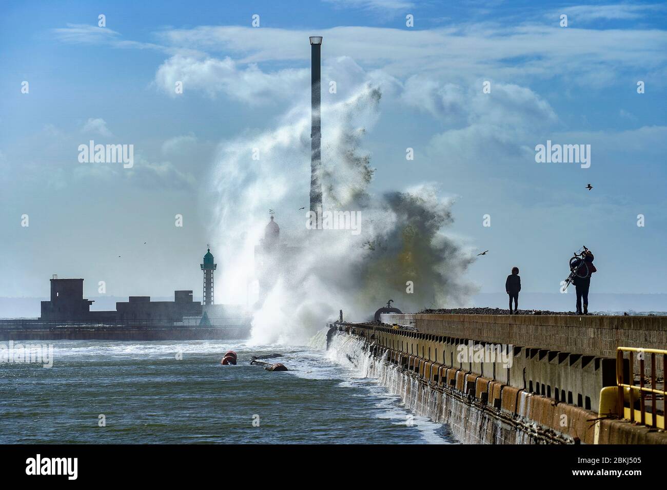 Frankreich, seine Maritime, Le Havre, der Norddeich während des Ciara-Sturms Stockfoto