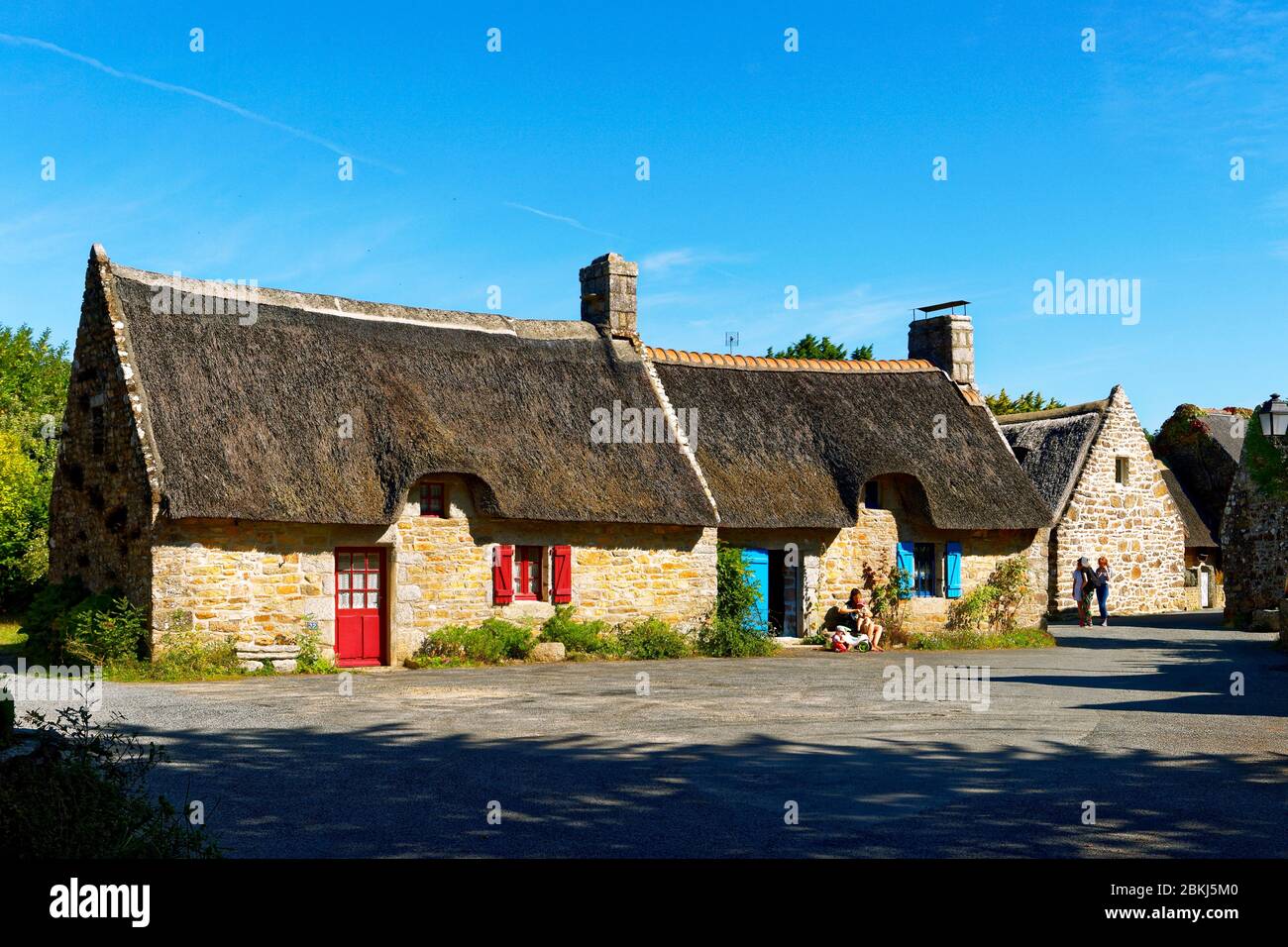 Frankreich, Finistere, Pont Aven Region in der Nähe von Nevez, strohgedeckten Hütten von Kerascoet Stockfoto