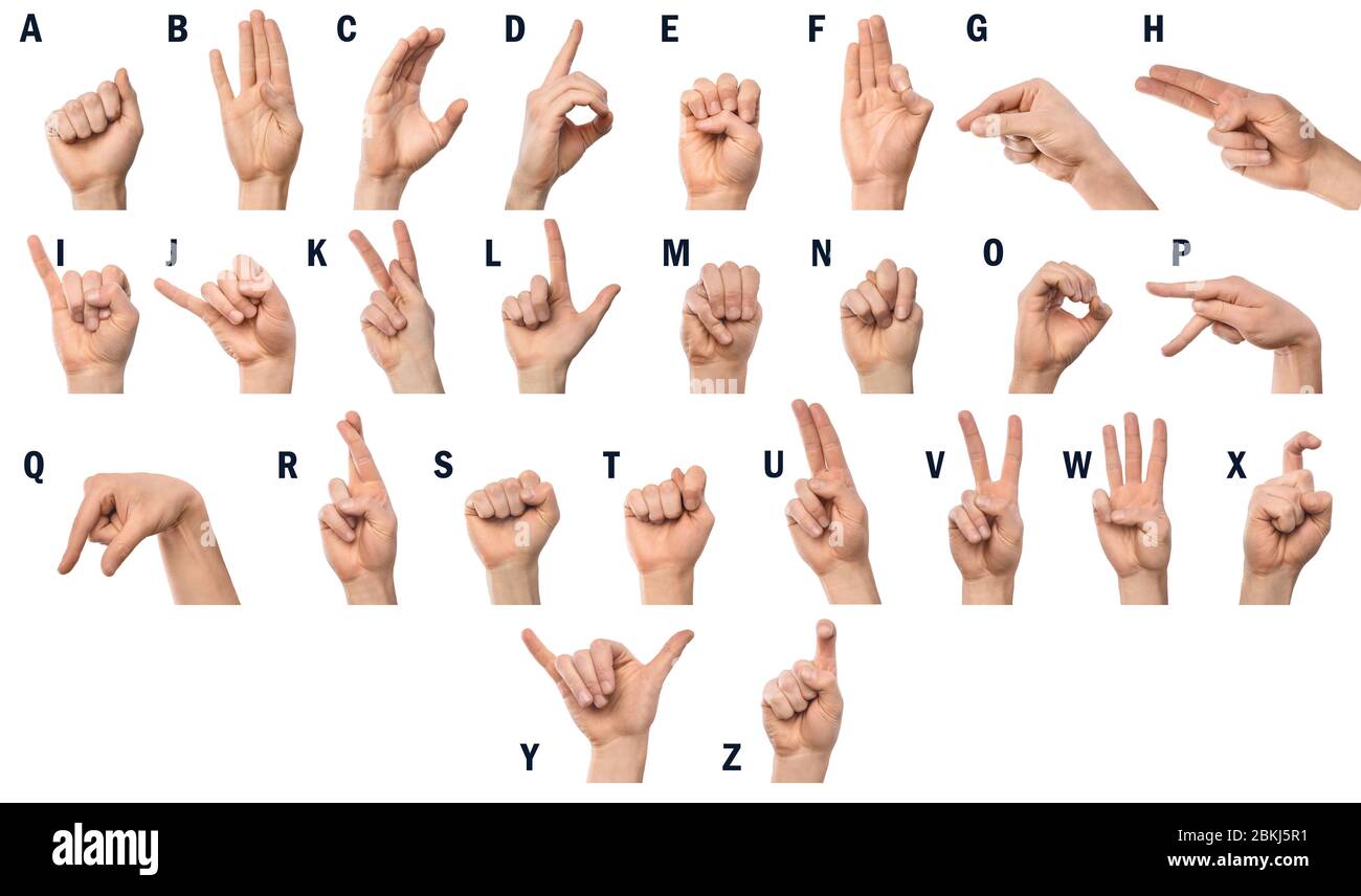 Finger Spelling das Alphabet in der amerikanischen Gebärdensprache ASL Stockfoto
