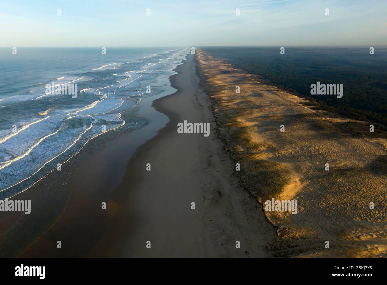Frankreich, Gironde, Bassin d'Arcachon, Cap-Ferret, Meeresstrand (Luftaufnahme) Stockfoto