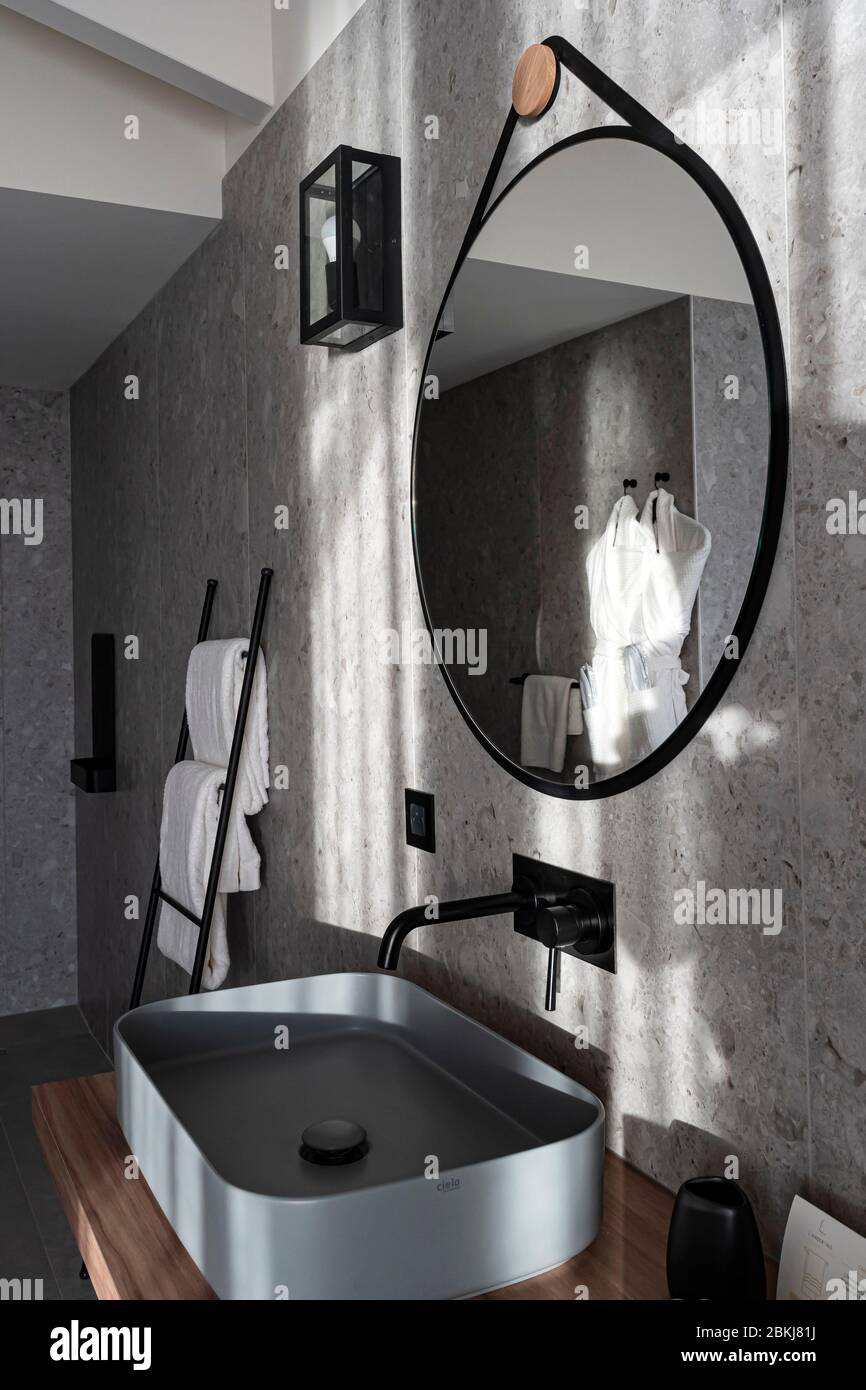 France, Gironde, Bassin d'Arcachon, La Teste-de-Buch, Andernos, Andernos-les-Bains, L'Anderenis Boutique Hotel, Suite mit Meerblick Stockfoto