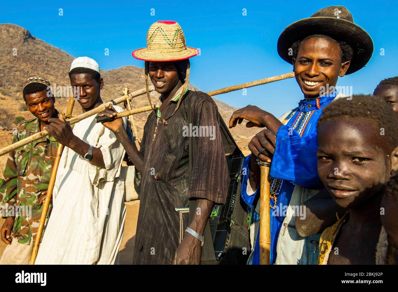 Sudan, Süd-Kordofan, Nuba Hills, peul Hirten auf der Kadugli Straße Stockfoto