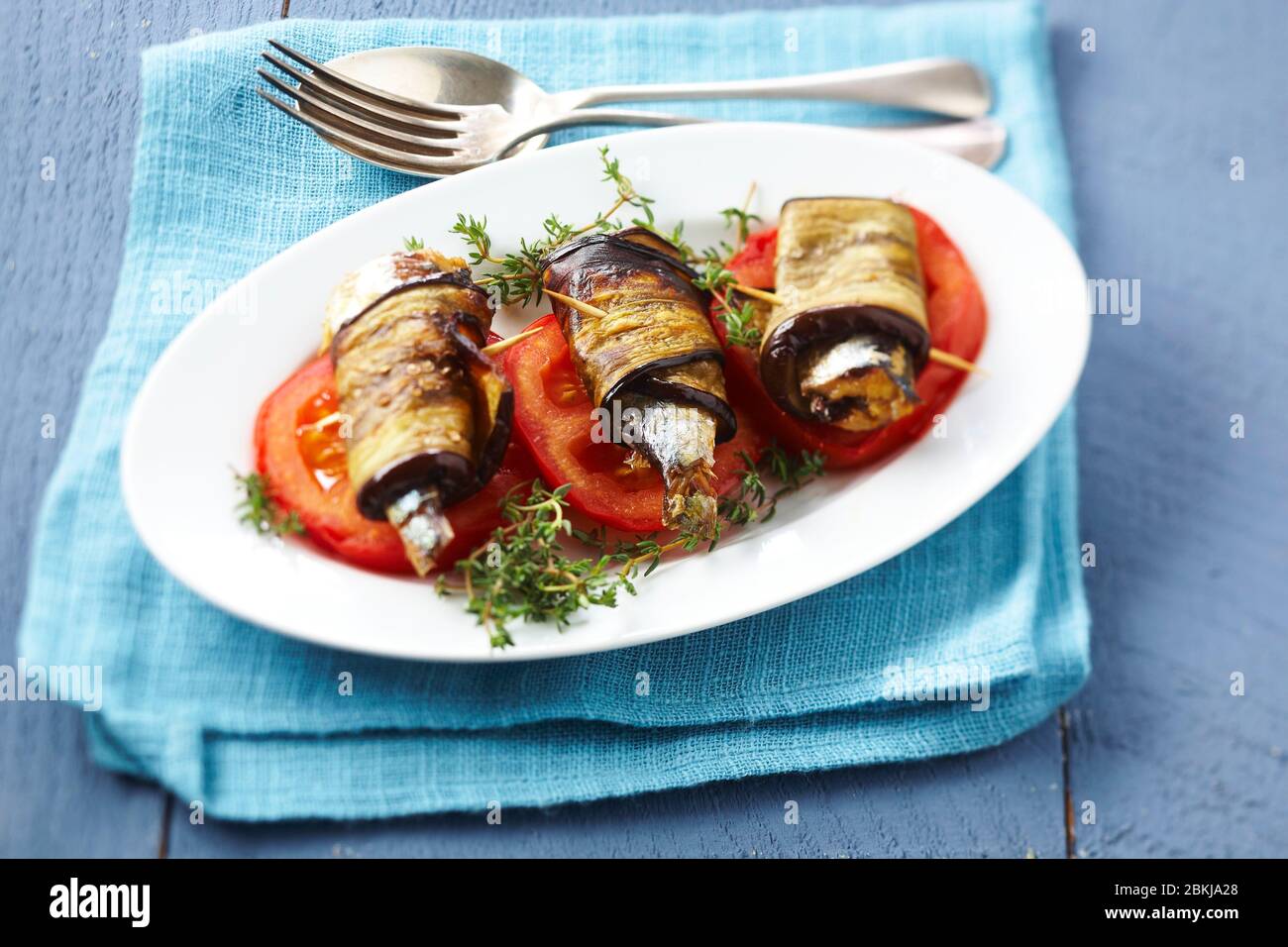 Sardinen Auberginen Rollen Parmesan Stockfoto