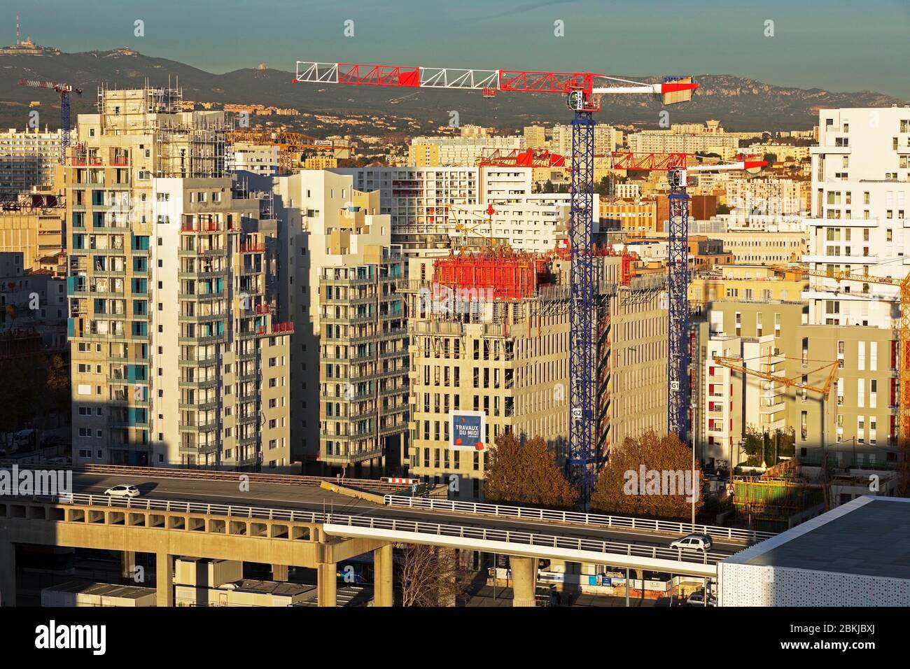 Frankreich, Bouches du Rhone, Marseille, 3. Arrondissement, Euromediterraner Raum, Saint Mauront Bezirk, A55 Autobahn Stockfoto