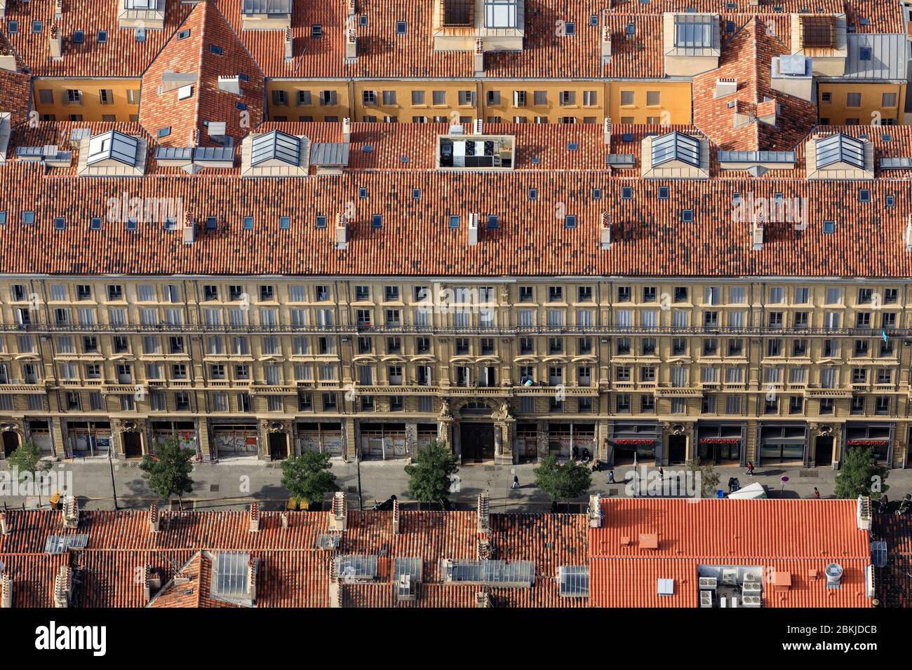 Frankreich, Bouches du Rhone, Marseille, 2. Arrondissement, Euromediterraner Raum, Les Grands Carmes, rue de la Republique (Luftaufnahme) Stockfoto