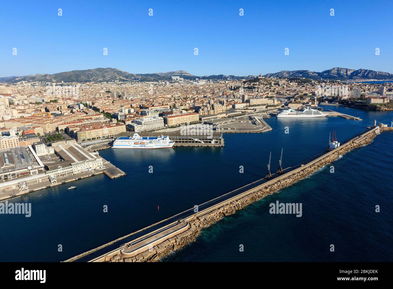 Frankreich, Bouches du Rhone, Marseille, Euromediterranien, Grand Port Maritime, 2. Arrondissement, la Digue du Large (Luftaufnahme) Stockfoto