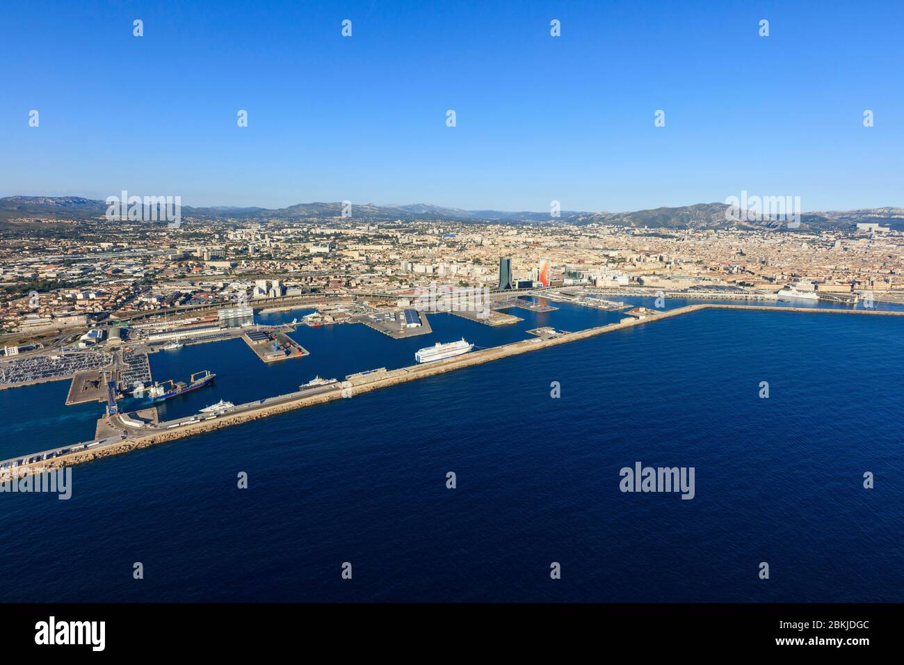Frankreich, Bouches du Rhone, Marseille, Euromediterranien, Grand Port Maritime, la Digue du Large (Luftaufnahme) Stockfoto
