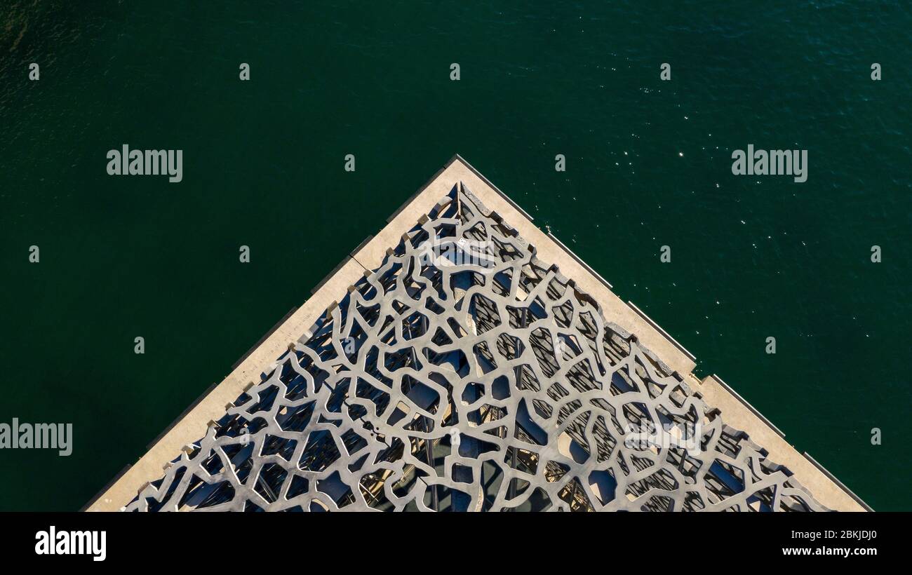 Frankreich, Bouches du Rhone, Marseille, 2. Arrondissement, Euromediterranische Zone, Mucem R. Ricciotti und R. Carta Architekten (Luftaufnahme) Stockfoto