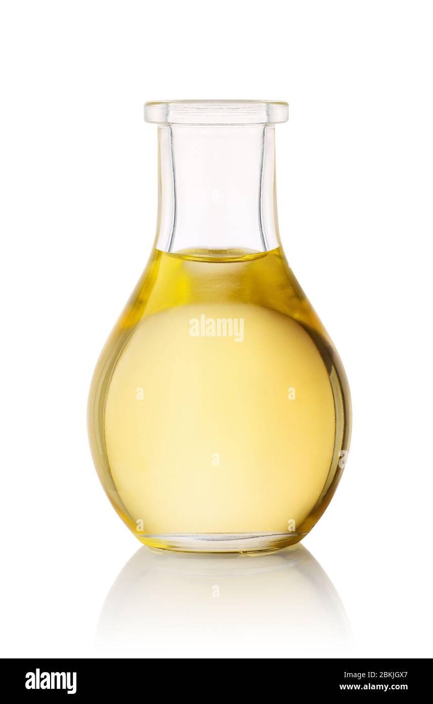 Glasflasche mit Öl Stockfoto
