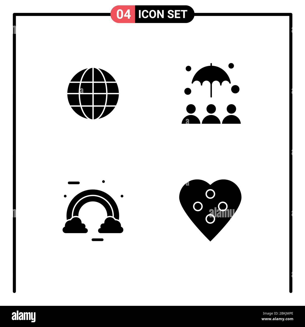 4 Universal Solid Glyph Zeichen Symbole der Welt, bunt, ineternet, Regenschirm, irisch editierbar Vektor Design-Elemente Stock Vektor