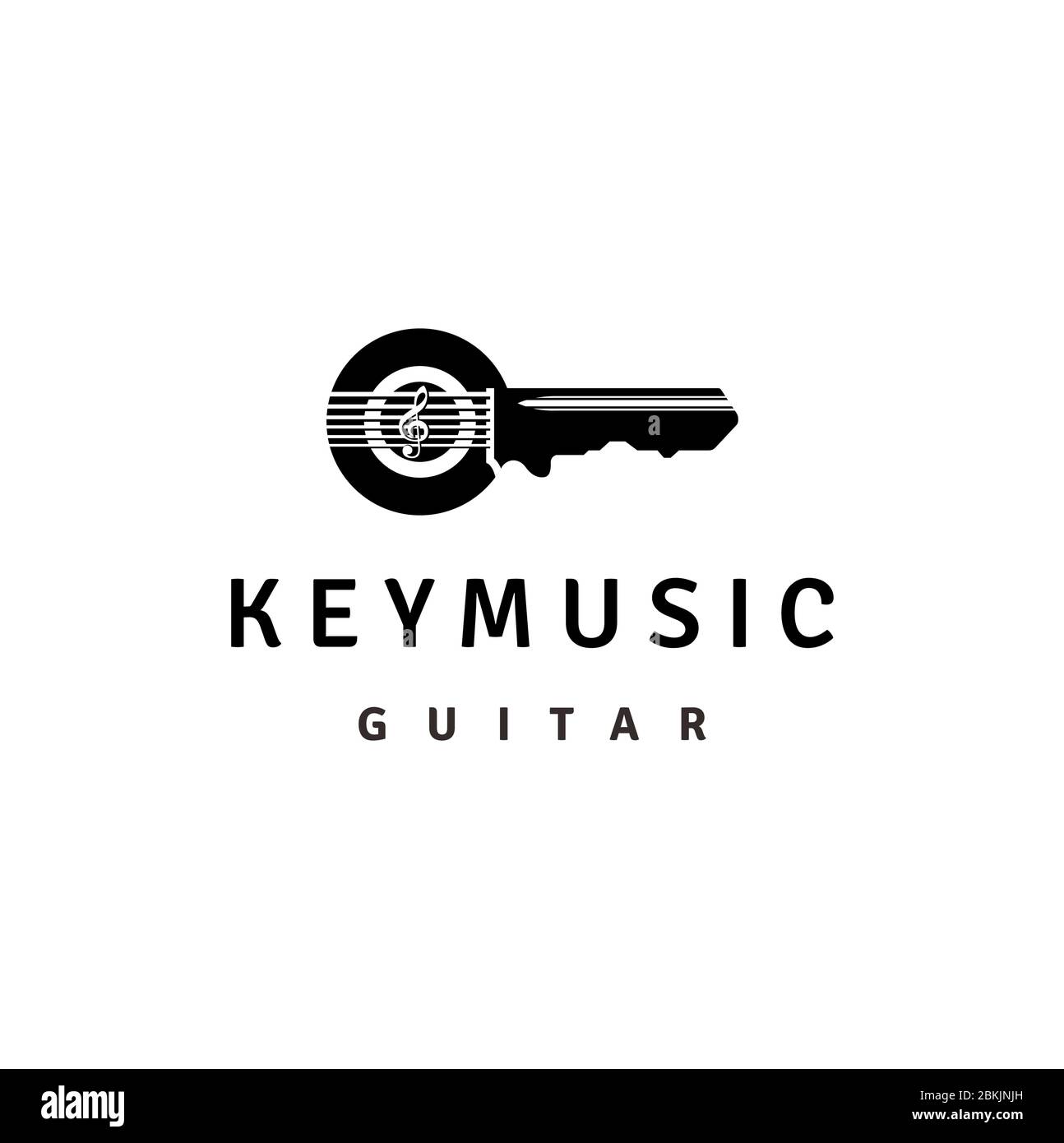Schlüssel, Gitarrensaite mit Violinschlüssel für Musik Logo Design Inspiration Stock Vektor