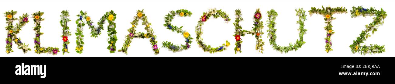 Blumen- Und Blütenbriefbildung Wort Klimasautz Bedeutet Klimaschutz Stockfoto