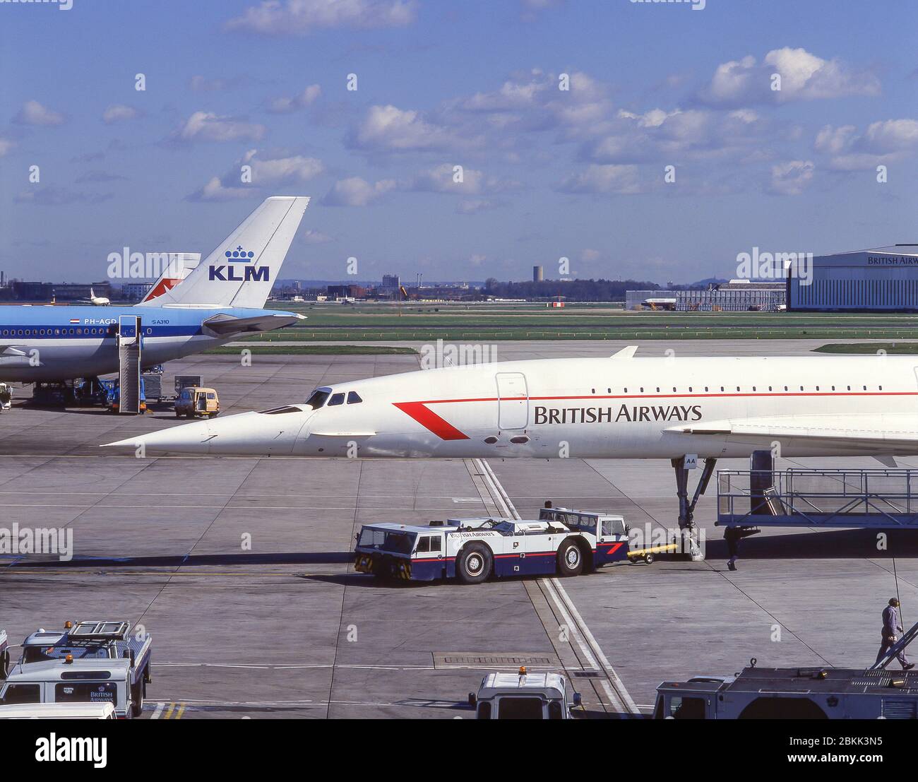 Ehemalige British Airways Concorde Flugzeuge am Flughafen Heathrow, London Borough of Hounslow, Greater London, England, Vereinigtes Königreich Stockfoto