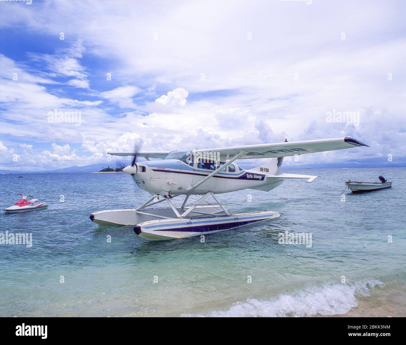 Turtle Airways Cessna Wasserflugzeug am Vorland, Beachcomber Island Resort, Beachcomber Island, Mamanuca Inseln, Republik Fidschi Stockfoto
