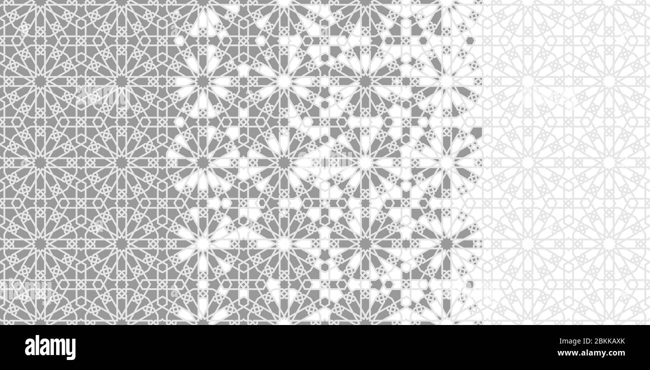 Mosaik nahtlose Vektor-Grenze, Muster, Hintergrund, Tapete. Geometrische Mosaik Halbtonumrandung mit grauer Arabeske Auflösung Stock Vektor