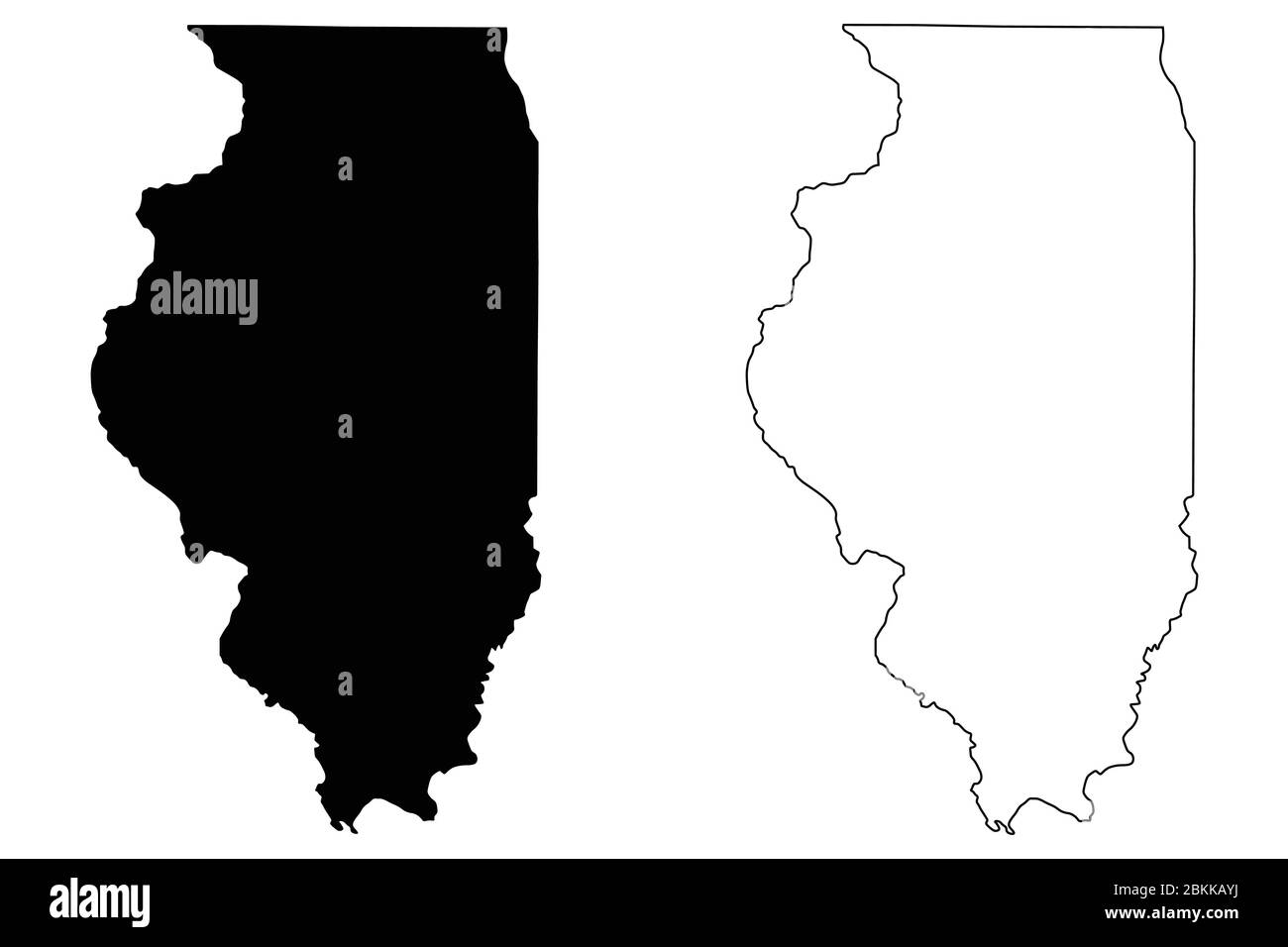 Illinois IL State Maps. Schwarze Silhouette und Umriss isoliert auf weißem Hintergrund. EPS-Vektor Stock Vektor