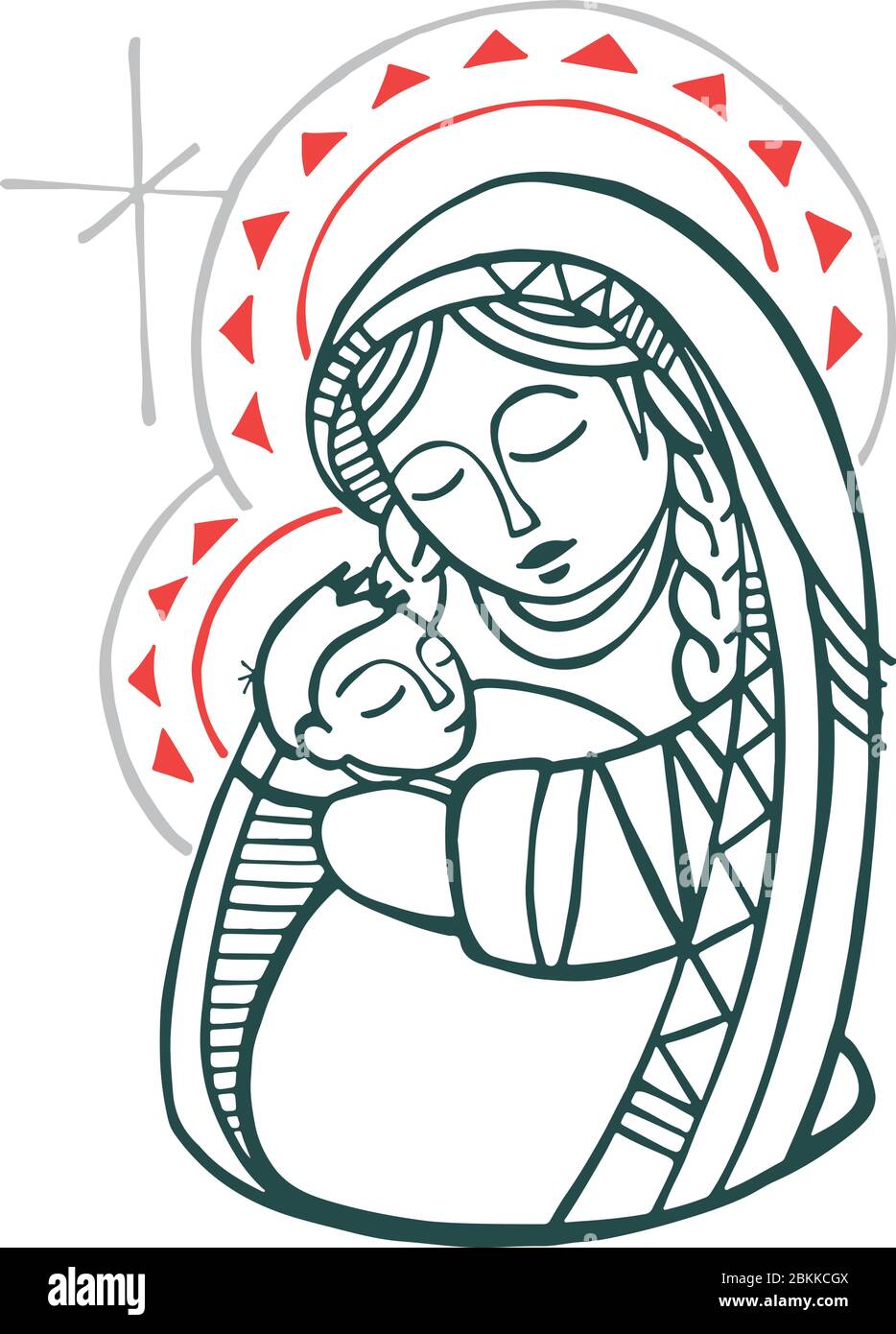 Digitale Illustration oder Zeichnung der Jungfrau Maria mit Baby Jesus im indigenen Stil Stock Vektor