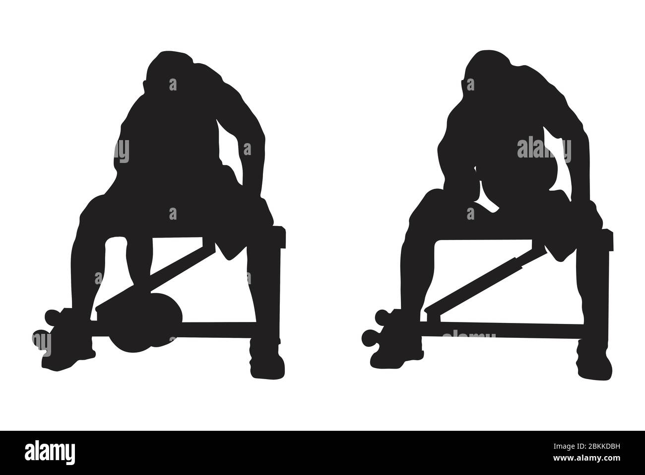 Silhouette Darstellung Mann tun sitzende konzentrierte Bicep Curls auf einer Bank isoliert auf einem weißen Hintergrund. EPS-Vektor Stock Vektor